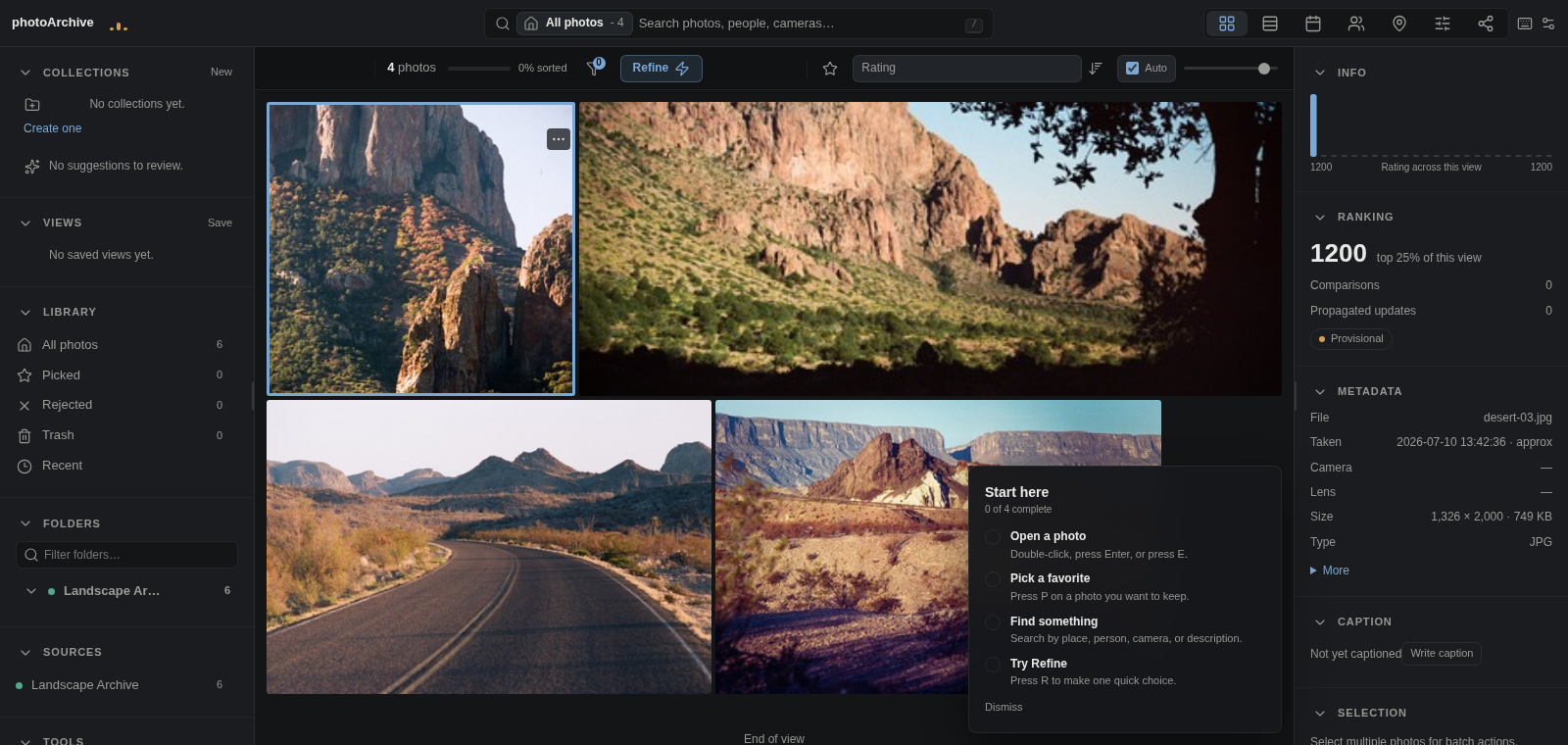 photoArchive Library grid with the Quick Guide checklist open over the current desktop interface.